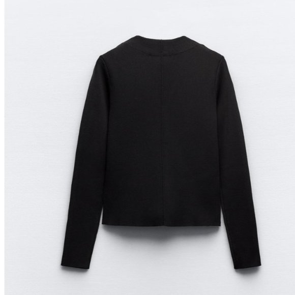 ZARA BLACK METAL CLOUSER TAILORED KNIT CARDIGAN - Picture 3 of 6